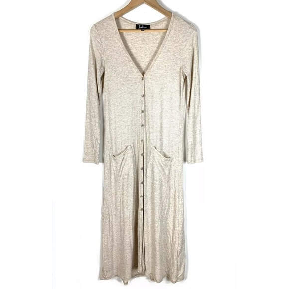 Lulus Sweaters - Lulus Long Duster Cardigan Beige Button Down XS